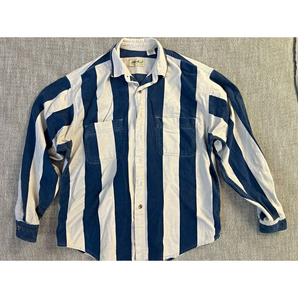 Eddie Bauer Men's XL Blue White Striped Button-Up Shirt Long Sleeve